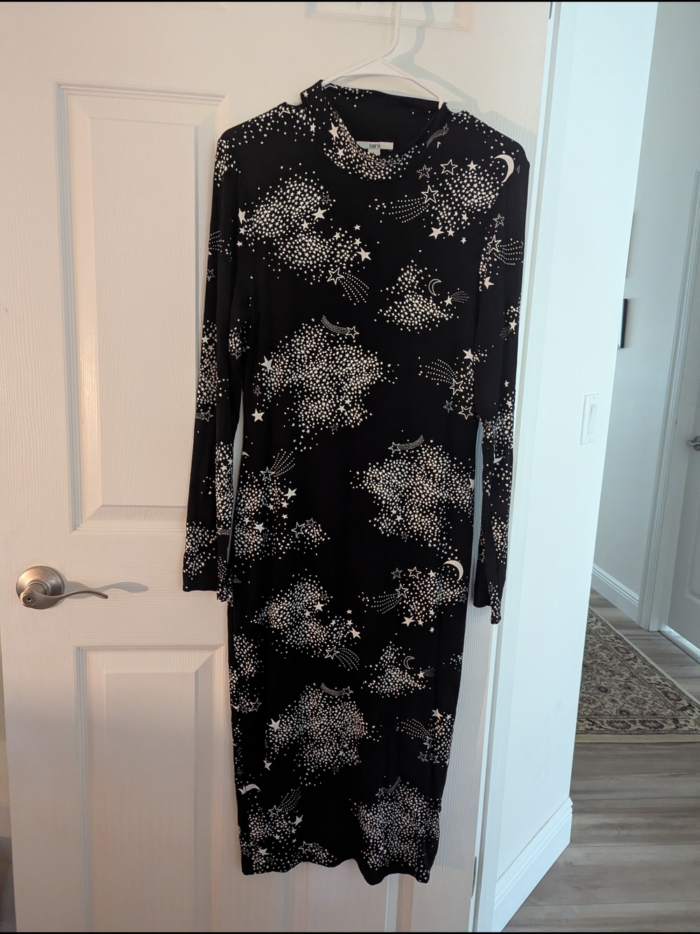 Bar III Black Long-Sleeve Midi Dress with White Star & Moon Print